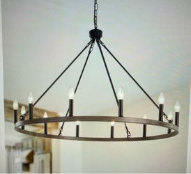 Wagon Wheel 12 light 38” canopy chandelier
