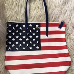 NWOT Authentic LACOSTE American Flag Large Tote Bag 