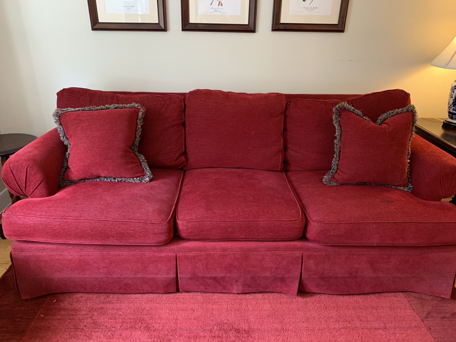 South wood Furniture Red Chenille Couch