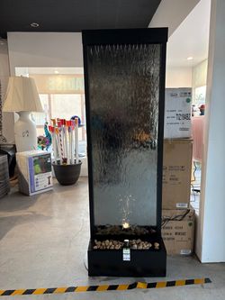 Reduced - Dent on Back Base Alpine Corporation Mirror Waterfall Fountain with Stones and Lights - Zen Indoor/Outdoor Decor for Office, Living Room, Pa