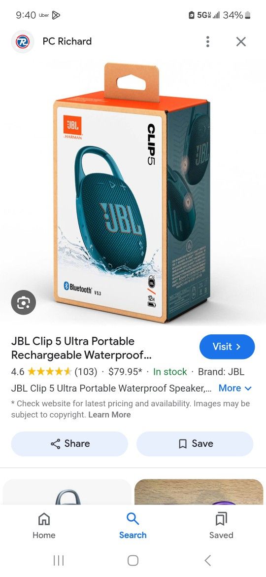 JBL Clip 5 Waterproof Bluetooth Speaker-BLUE