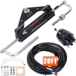 150HP Hydraulic Outboard Steering Kit Boat Marine System, Built-in Two-Way Lock Cylinder, 150HP Pump and High-Strength Nylon Hose for Single Station, 
