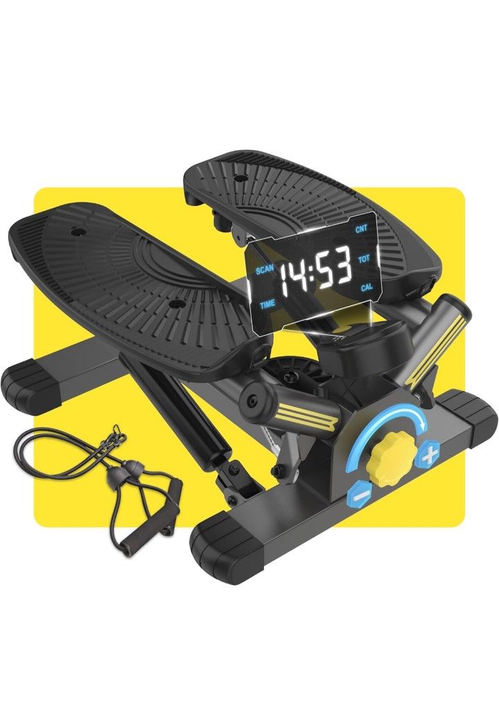 Stepper Machine with Resistance Bands, Mini Stepper with 300LBS Weight Capacity, Twist Stepper for Full Body Workout, Adjustable Step Height, Smooth a