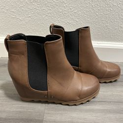 Brown and Black Wedge Booties 