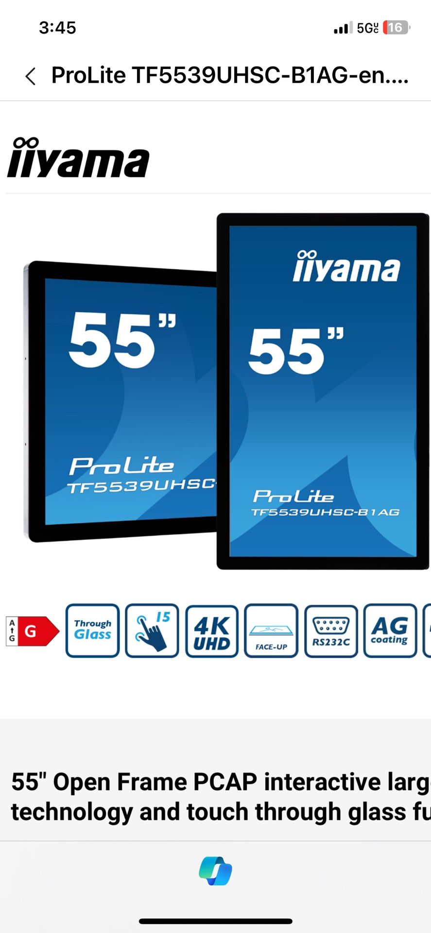 55” Touch Screen IPS panel Technology LCD Monitor