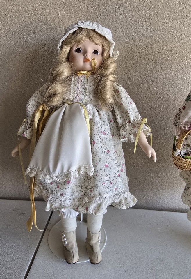 Lot 2. Vintage Spring Time Porcelain Face 17" Dolls.
