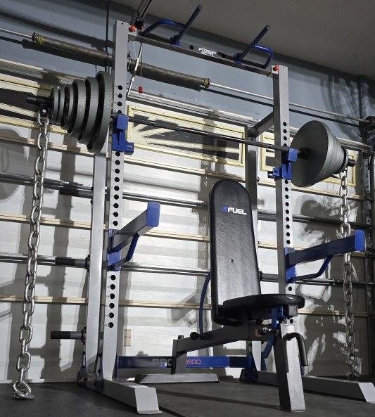 《 FREE DELIVERY 》SQUAT RACK + ADJUSTABLE BENCH + OLYMPIC WEIGHT PLATES + PREMIUM OLYMPIC BARBELL