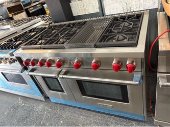 Wolf stainless steel 48 inch gas range stove with grill