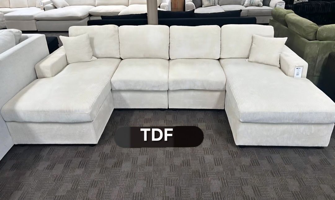 Ivory Color Corduroy Sectional Sofa Couch (New In Box)