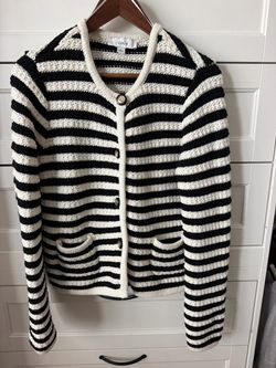CeCe Black & White Striped Knit Cardigan