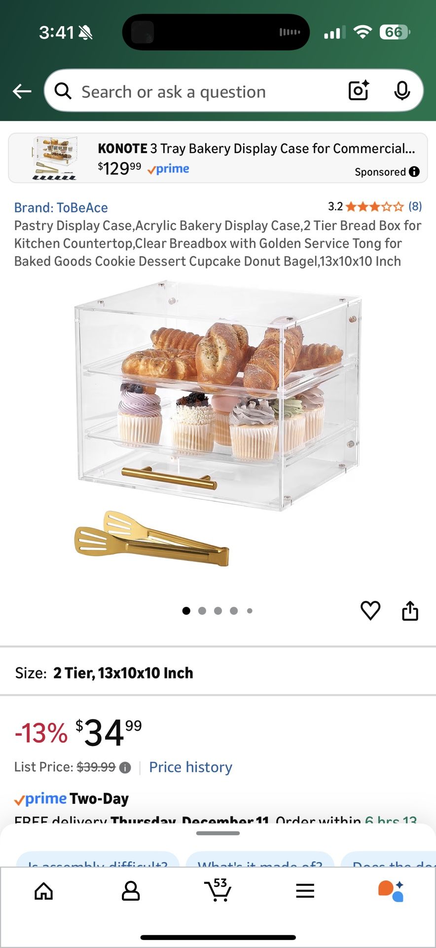 Bakery Case. 2 Shelves