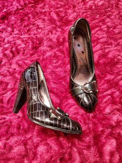 NAUGHTY MONKEY BLACK PATENT LEATHER MOC CROC PUMPS