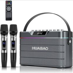 Huaboa Karaoke Machine - 100W Bluetooth Speaker with Super Bass, 2 Wireless Microphones, Portable PA System with LED Lights, TWS Pairing, Bass/Treble/