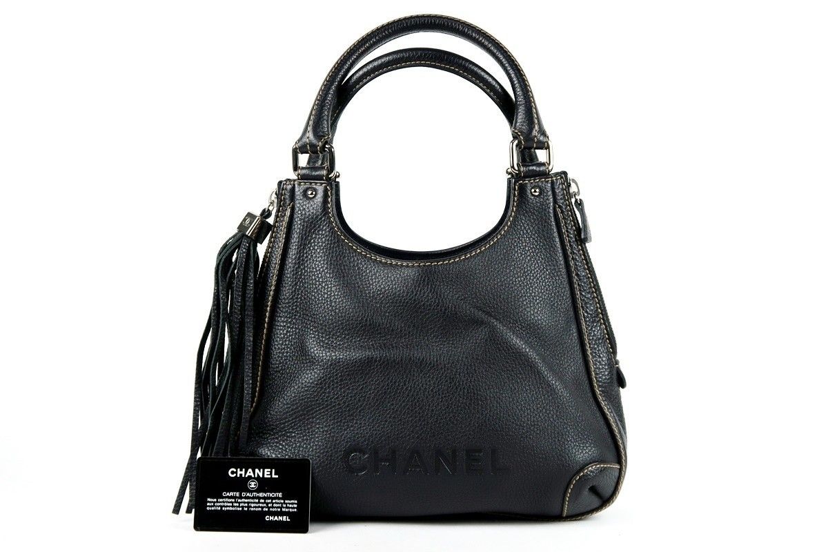 CHANEL Leather One Shoulder Bag Black Logo Brand Ms33