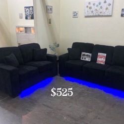 Beautiful 2-Pc Sofa & Loveseat W/Built-In LED Lights