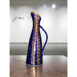 Volkstedter Handmalerei ECHT KOBALT MCM Hand painted Cobalt Blue with Gold Bud Vase with Handle