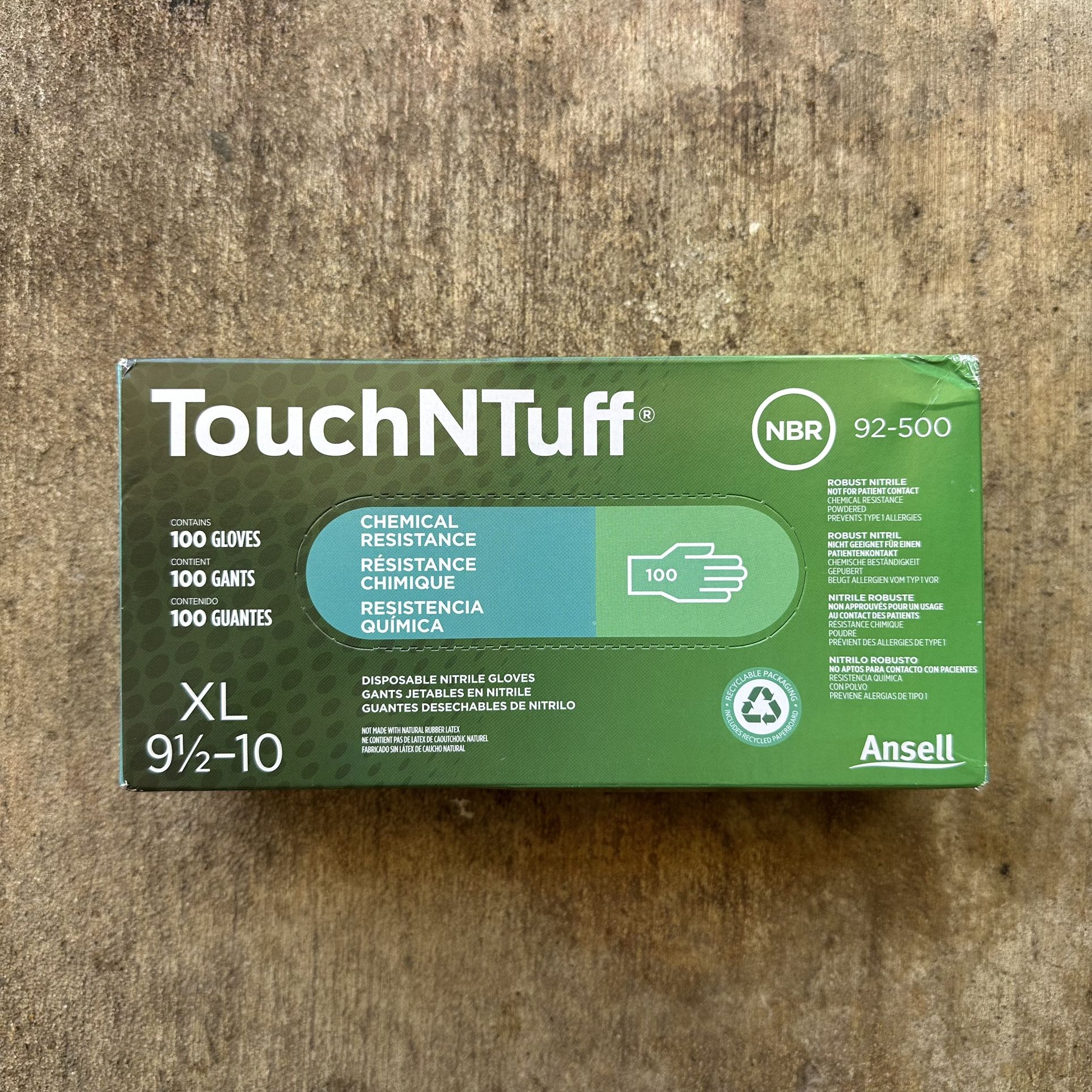 Ansell TouchNTuff Chemical Resistant Disposable Gloves Nitrile 100 Pairs Size XL