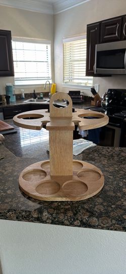 Wooden wine bottle and glass caddy
