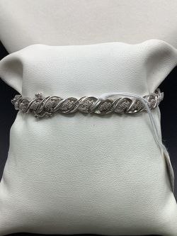 Silver Bracelet with Diamond Accent Links 8 inches