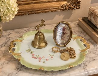 Antique French Limoges Porcelain Serving Tray Floral Grandmillennial Hand-painted Gold France Catchall Vintage Collectible Granny Chic Wall Plate Cent