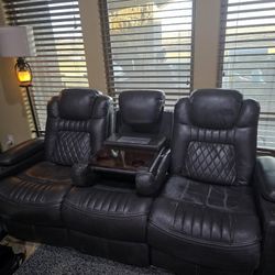 Grey Leather Living Room Set