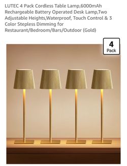 LUTEC 4 pk gold, cordless rechargeable desk lamps