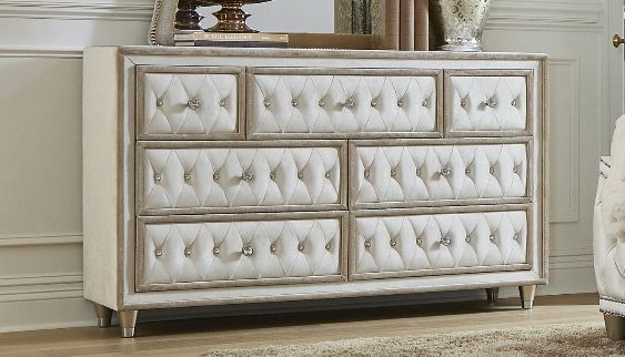 Brand New 7-Drawer Ivory/Camel Upholstered Dresser