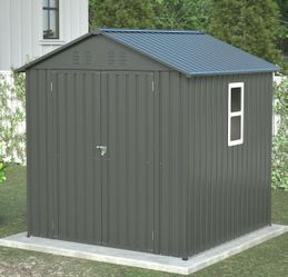 Outdoor Storage Shed 6 x 6 ft. Utility Tool Shed Metal Storage Garden Shed with Lockable Doors, Windows & Metal Frame Floor for Storage, Black
