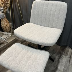 Criss Cross Padded Chair with Ottoman, Grey, Wide Seat