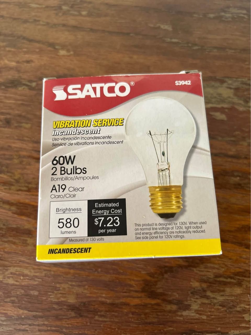 SATCO 60W Vibration Service Bulbs- s3942-2pack - new