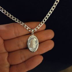 925 Solid Sterling Silver Chain w/ Our Lady of Guadalupe Pendant for Men Women 20" Plata 925 Cadena & Dije Virgen de Guadalupe Unisex 20"