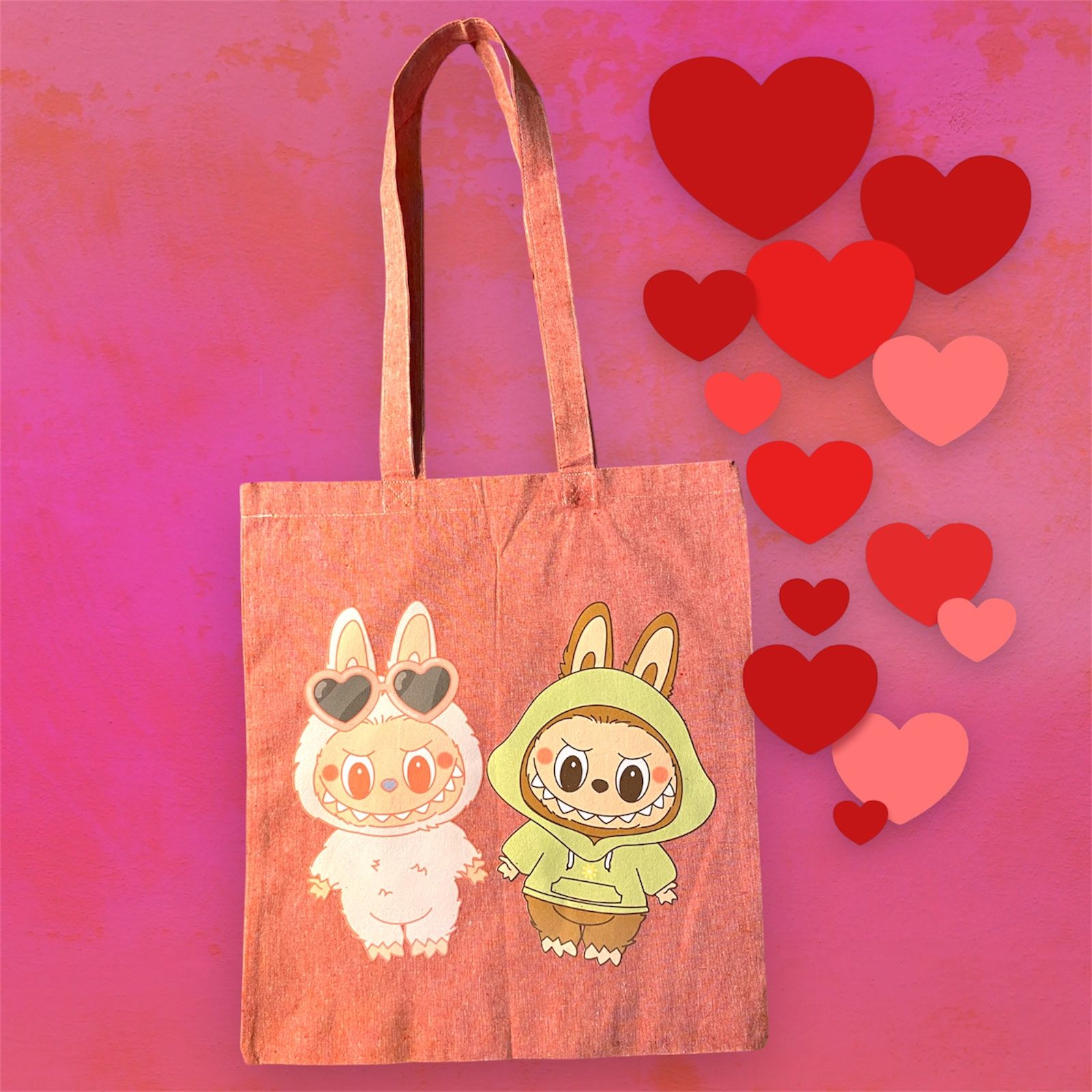 Adorable Labubu Pink Rose Tote Bag