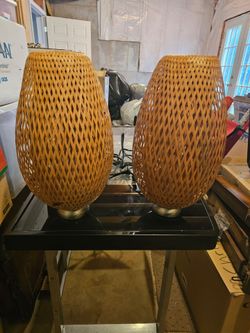 Wicker Rattan Lamps (Set of 2)