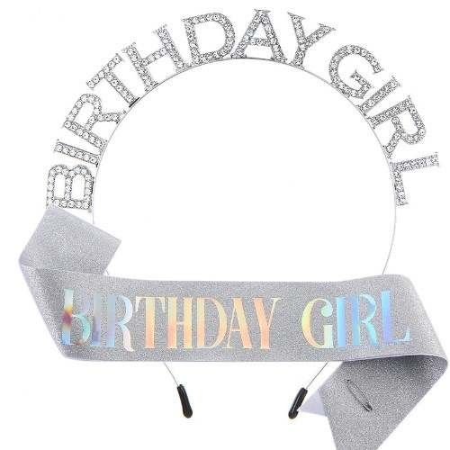 Birthday Girl Crowns Tiara & Sash Set, Silver