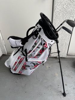 Maxfli Honors+ 14-Way Stand Bag — White/Flamingo Print