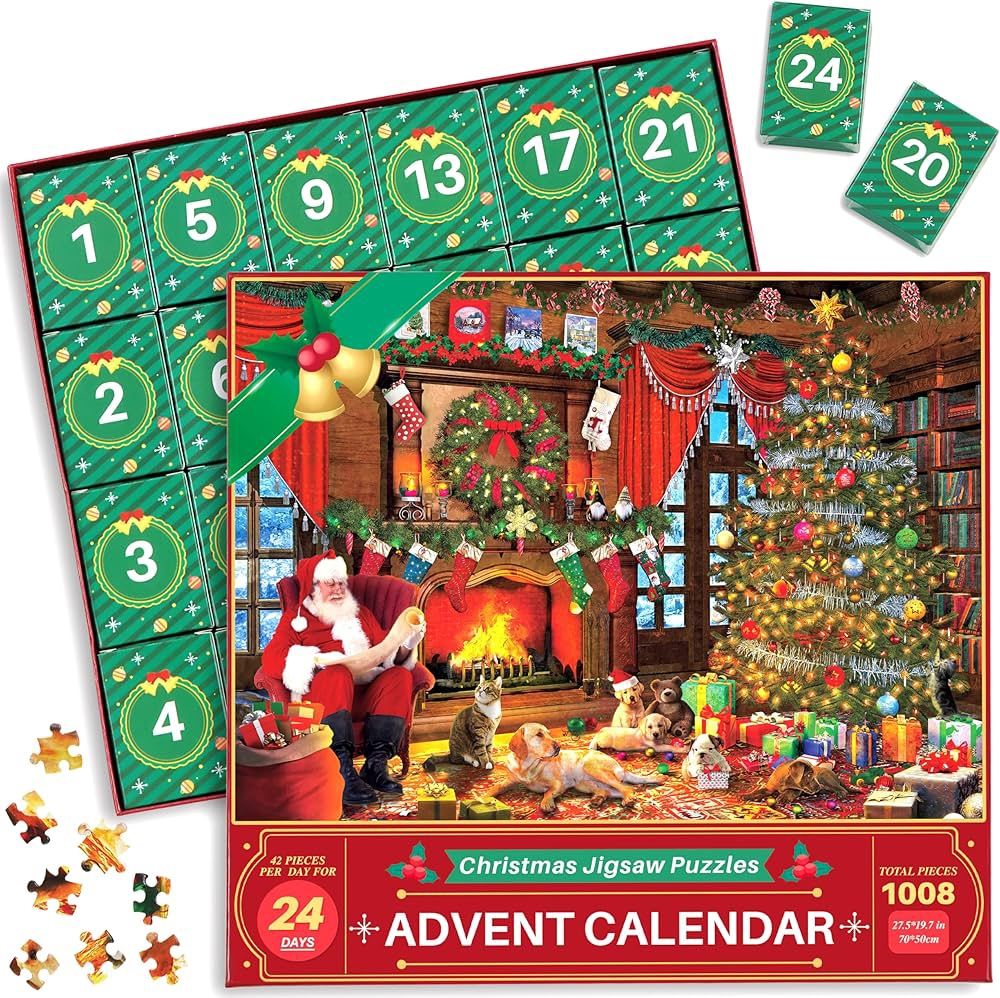  Advent Calendar Puzzle - Santa's Surprise, 24 Boxes 1008 Pieces Christmas Jigsaw Puzzles, Countdown to Christmas Advent Calendar 2024 Kids Adults XMA