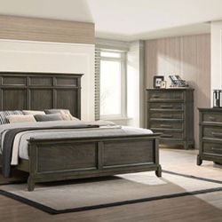 Brand New Grey 4pc Queen Bedroom Set 