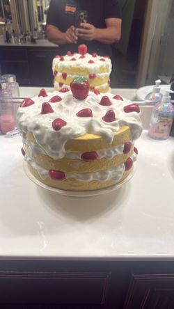 Ceramic Strawberry Shortcake Cake Keeper / Covered Cake Stand — $40