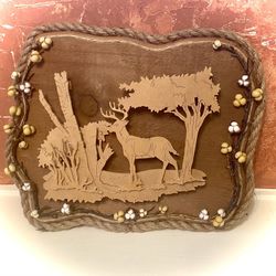 3D Deer in Woods Wood Plaque Cotton Picture