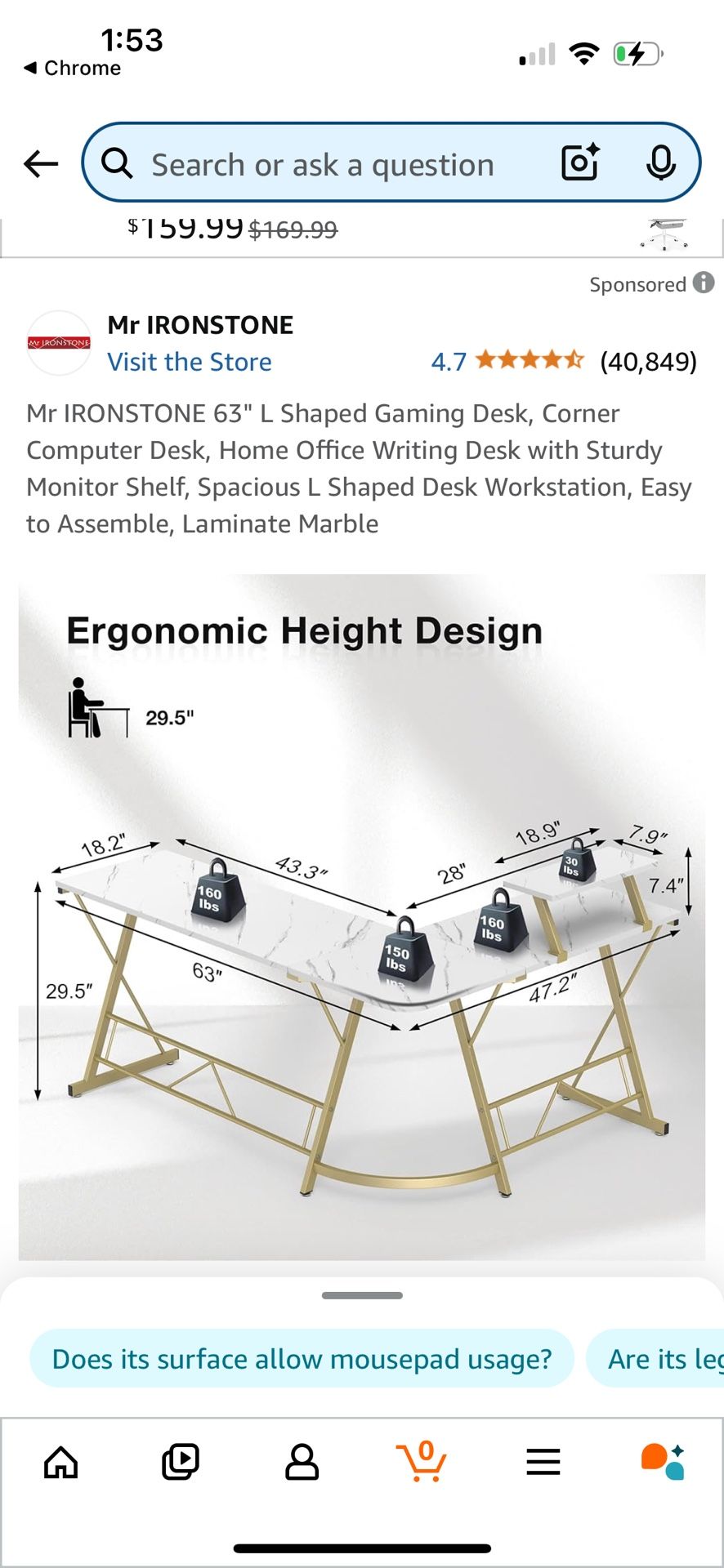 Faux Marble L Shape Desk 