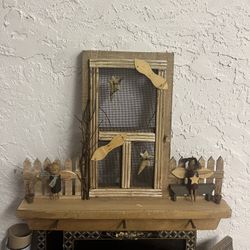 Hanging Wooden Home Decor W/3 Hangers On The Bottom For Keys, Etc. 16 inches tall by 17 1/2 inches wide.
