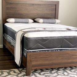 New Queen Size Classic Wood Bed Frame With Mattress And BoxSpring.  (And A Free Delivery)