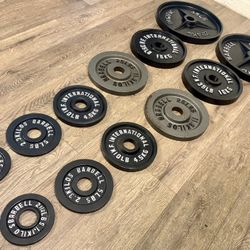 Olympic Full Set Of Cast Iron Weight Plates  from 2.5s to 45s  Pounds Like NEW (reconditioned), [Total: 245 lbs].