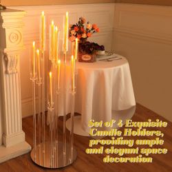 Tessco 4 Pcs 10 Arm 46.5" Acrylic Candelabra Table Centerpiece Floor Candelabras Clear Candle Holder with Removable Lampshade Wedding Candelabra Cente