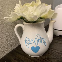 Little Tea Pot With flowers   Great For Shelf Decor  