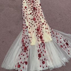 New small cream red beaded sequin tulle long evening for mail Coctail dress gown