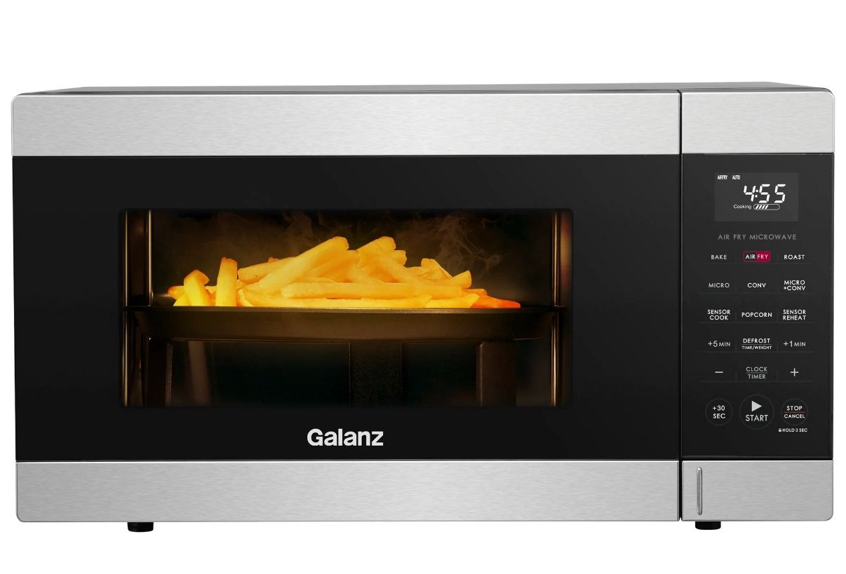 Galanz 1.2 Cu ft Air Fry + Sensor Cook Countertop Microwave Oven, 1000 Watts, Stainless Steel, Used