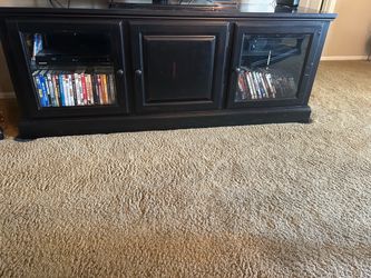 Black Wood TV Stand with Glass Doors