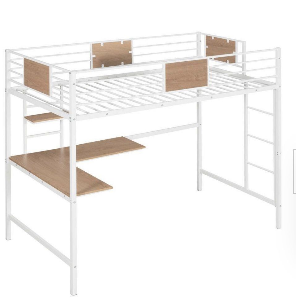 Kids/Teens Loft Bed With Desk - White Metal