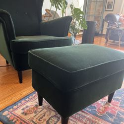 Velvet Arm Chair And Ottoman